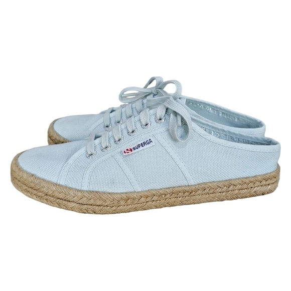 Superga X Drea Chong Sky Blue Espadrille Mules Lace Up Canvas Sneakers Size 7 - Picture 1 of 10